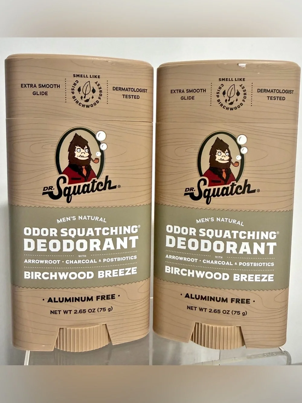 {2 Pack} DR SQUATCH Men's Natural Deodorant BIRCHWOOD BREEZE Aluminum Free - New